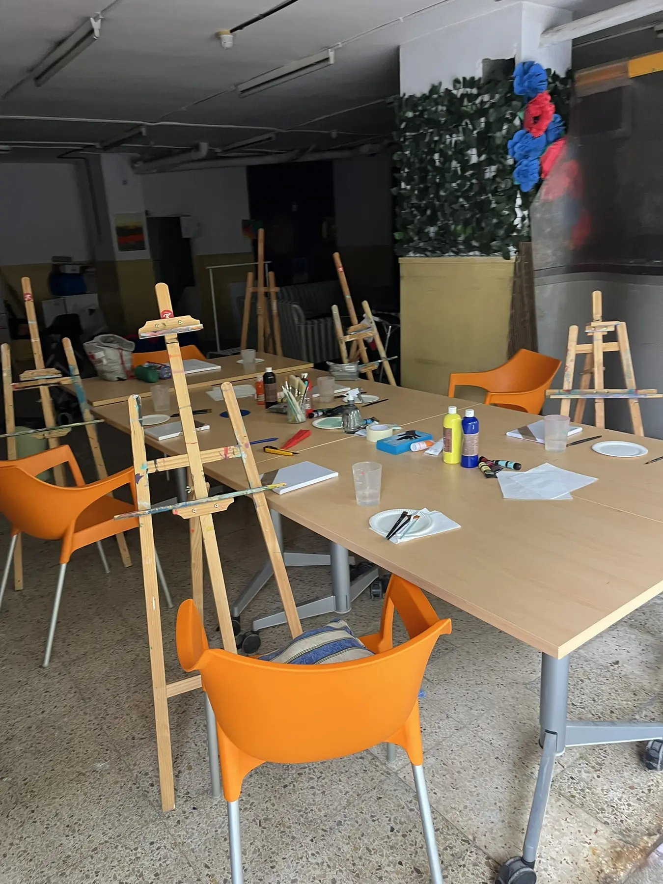 Art therapy classroom prepared for participants
